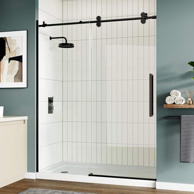 60" Matte Black Frameless Sliding Shower Door with Clear Glass