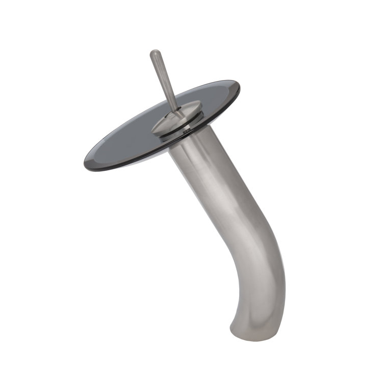 Brushed Nickel Single Handle Waterfall Vessel Faucet with Smoke Glass