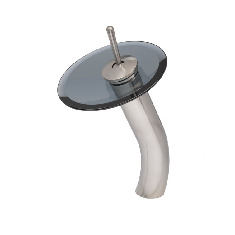 Brushed Nickel Single Handle Waterfall Vessel Faucet with Smoke Glass