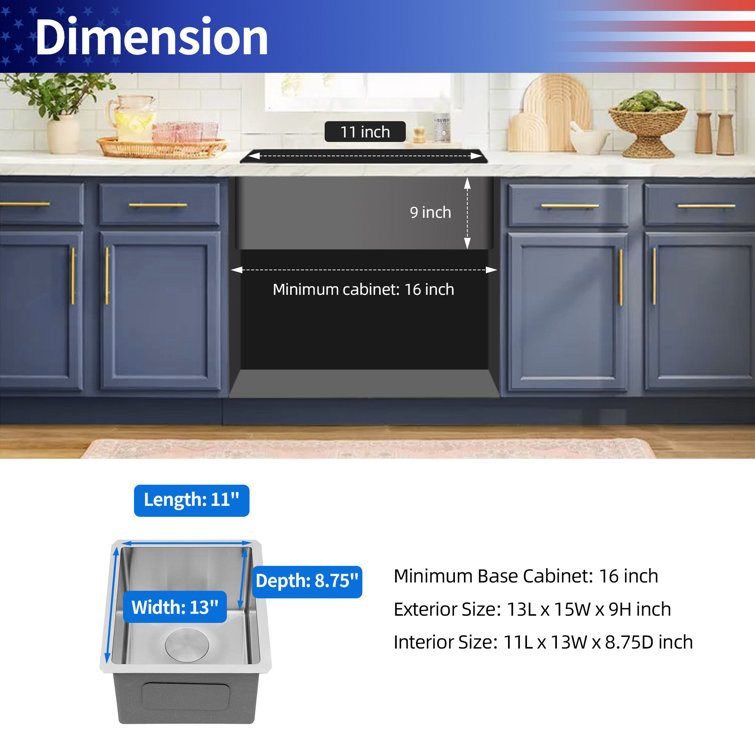 15'' Stainless Steel Undermount Single Bowl Kitchen Sink
