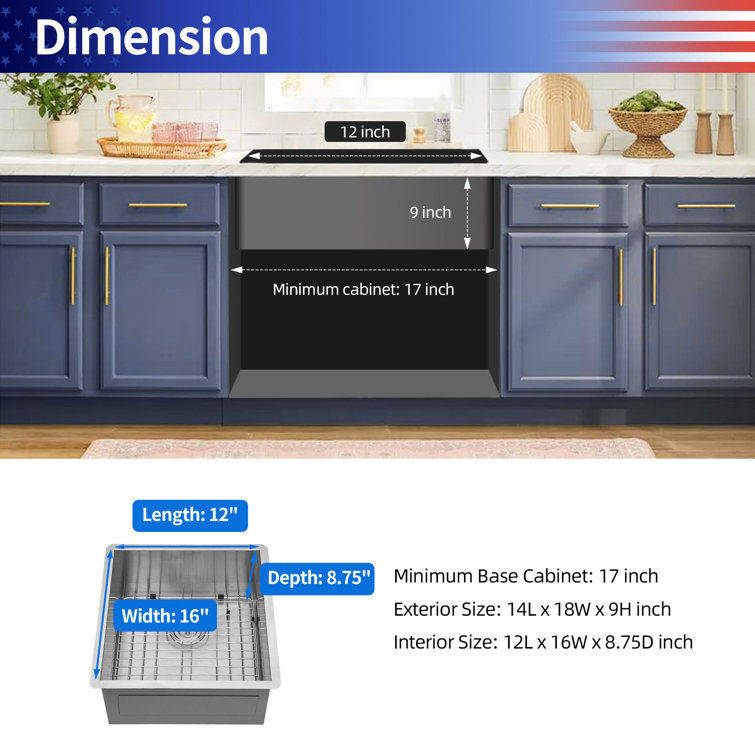 18" Stainless Steel Single Bowl Undermount Kitchen Sink