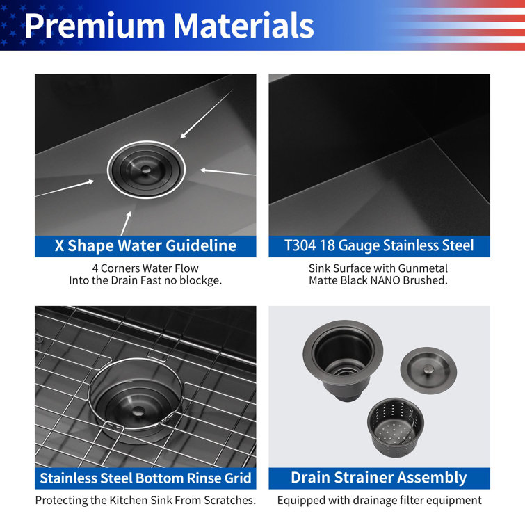 30'' Stainless Steel Single Bowl Undermount Kitchen Sink