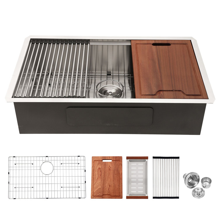 32'' Stainless Steel Undermount Single Bowl Kitchen Sink with Accessories