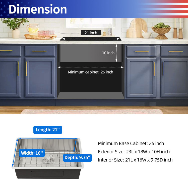 23'' Stainless Steel Undermount Single Bowl Kitchen Sink