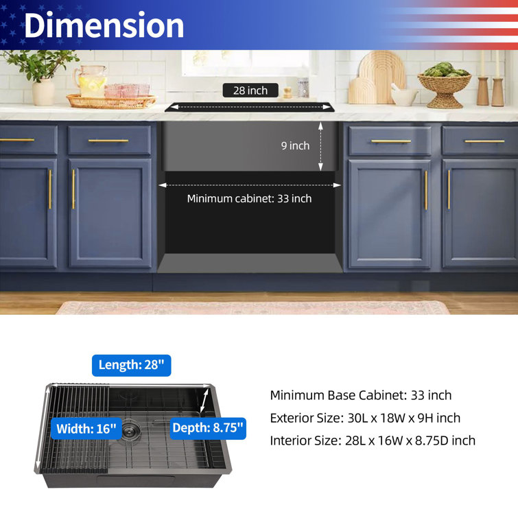 30'' Stainless Steel Single Bowl Undermount Kitchen Sink