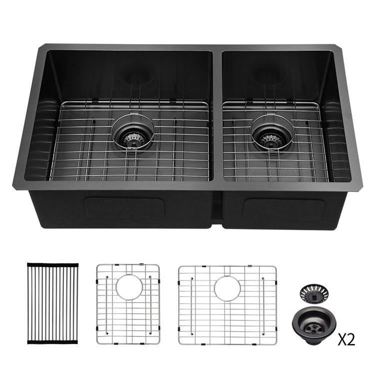 33'' Stainless Steel Undermount Double Bowl Kitchen Sink