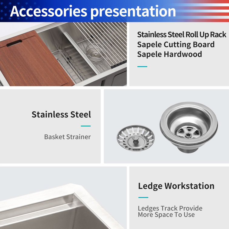 33'' Stainless Steel Undermount Double Bowl Kitchen Sink with Accessories
