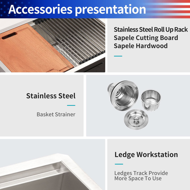 32'' Stainless Steel Undermount Single Bowl Kitchen Sink with Accessories