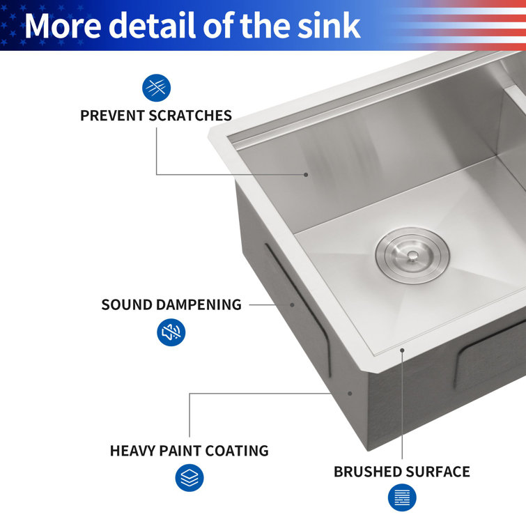 33'' Stainless Steel Undermount Double Bowl Kitchen Sink with Accessories