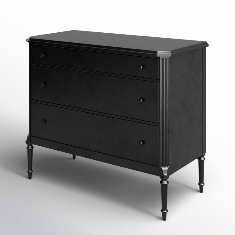 Matte Black Iron 3-Drawer Dresser with Turned Legs