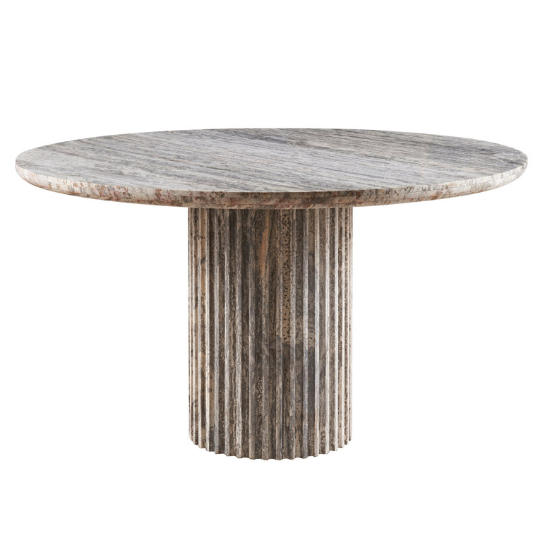 Round White Travertine Pedestal Dining Table