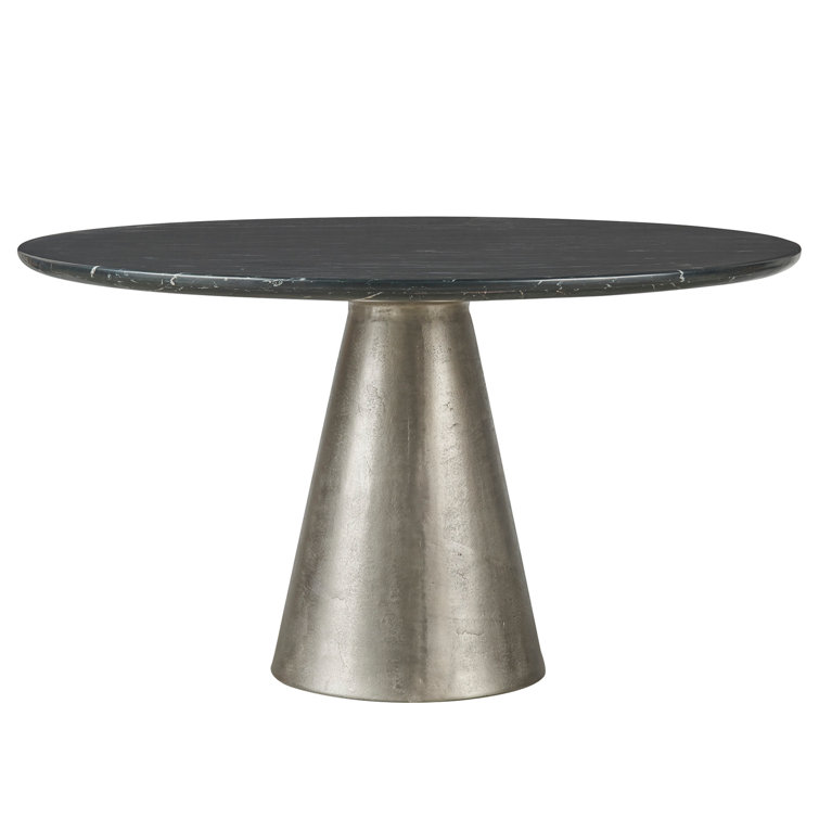 Round Black Marble Dining Table with Silver Pedestal Base