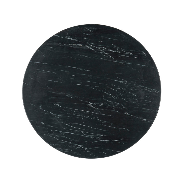 Round Black Marble Dining Table with Silver Pedestal Base