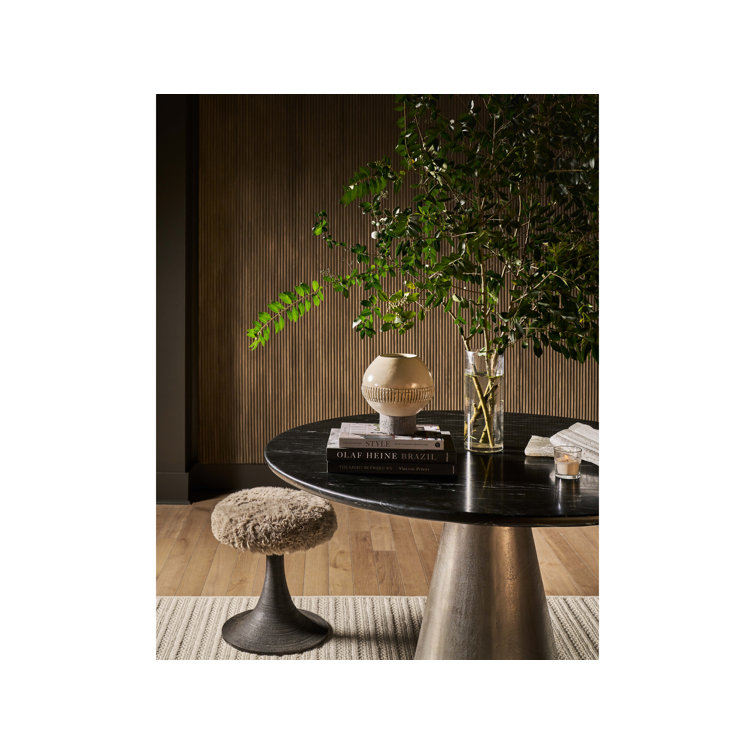 Round Black Marble Dining Table with Silver Pedestal Base