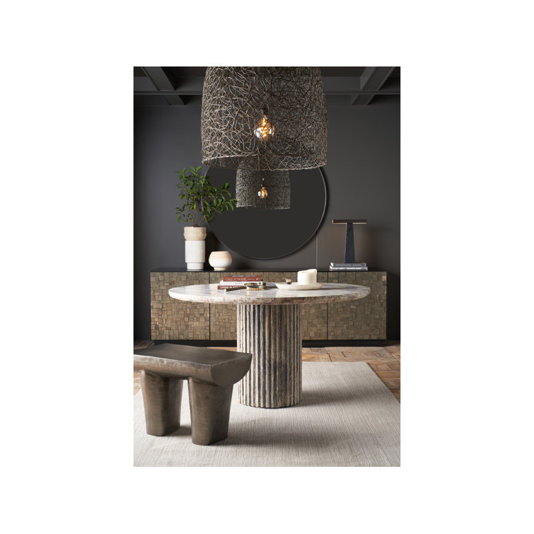 Round White Travertine Pedestal Dining Table