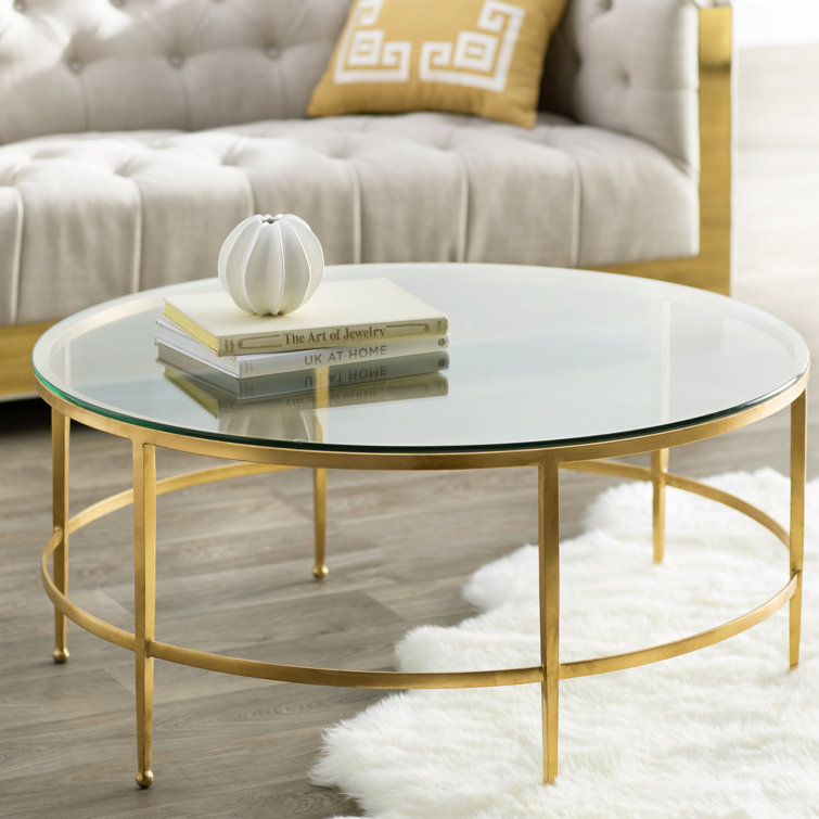 Edmund Round Gold Metal and Glass Cocktail Table