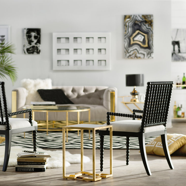 Edmund Round Gold Metal and Glass Cocktail Table