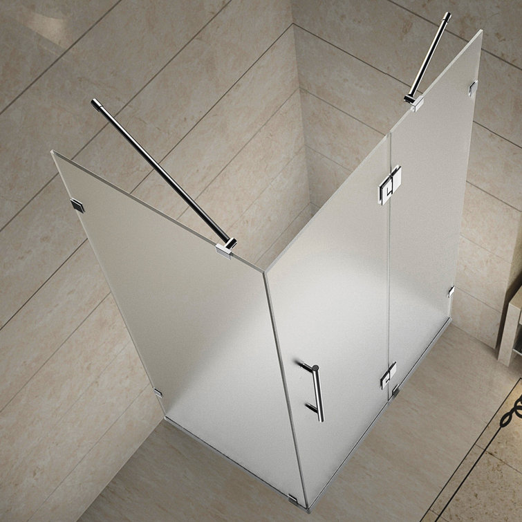 Avalux 72" Frosted Glass Frameless Hinged Shower Enclosure with Chrome Finish