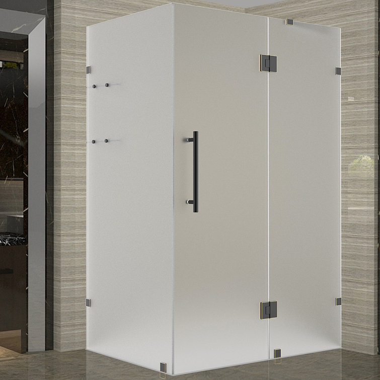 Avalux GS 33" x 72" Frameless Frosted Glass Shower Enclosure with Stainless Steel Hardware