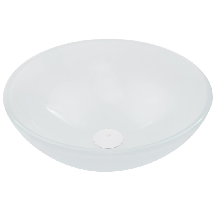 Elegant Frosted White 16.5" Tempered Glass Circular Vessel Sink