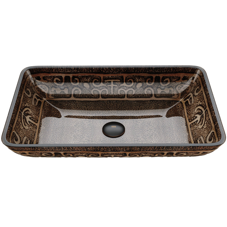Golden Greek Rectangular Glass Vessel Sink in Gold and Brown