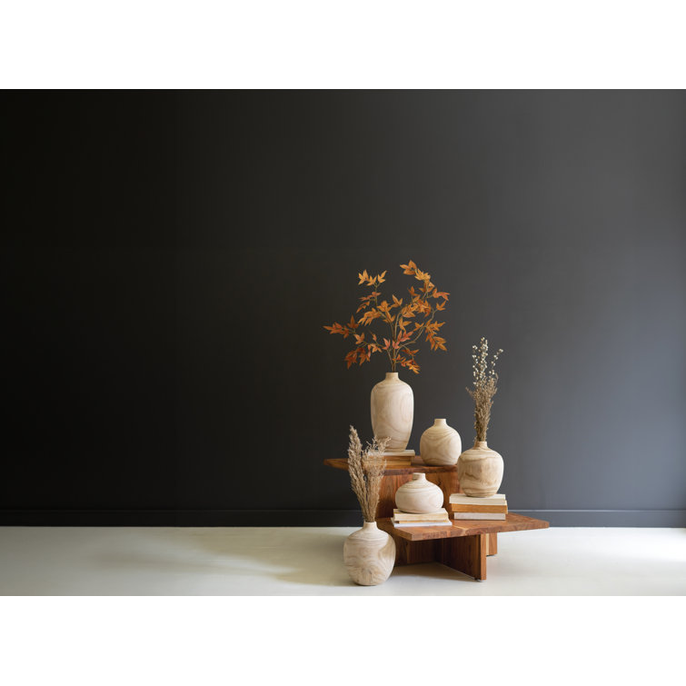 Set of Five Carved Paulownia Wood Round Vases