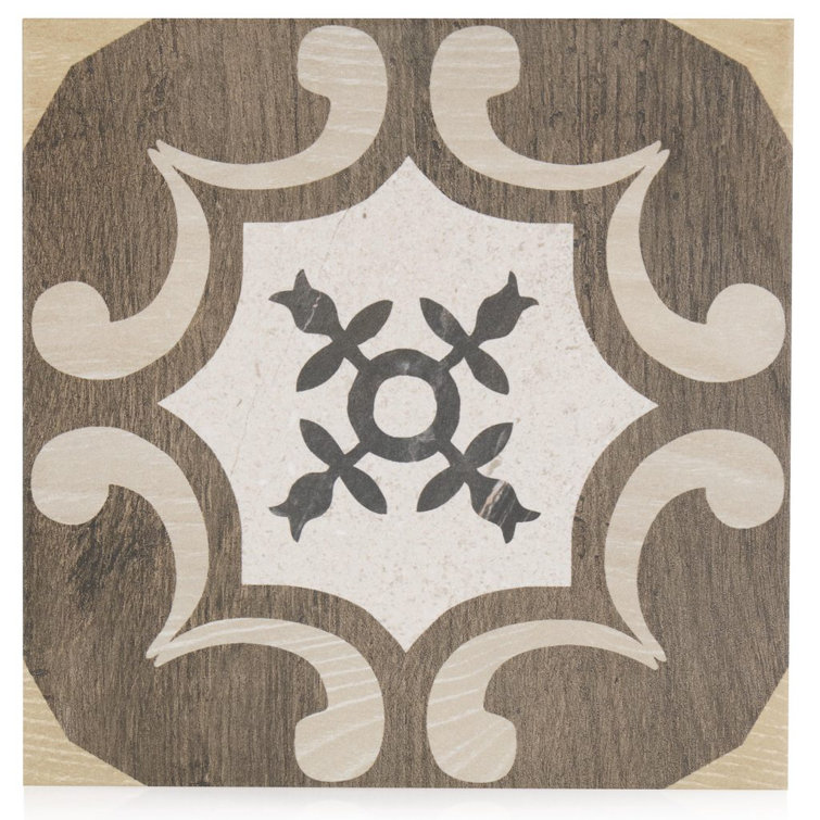 8x8 Matte Brown and Beige Porcelain Tile with Stone Design