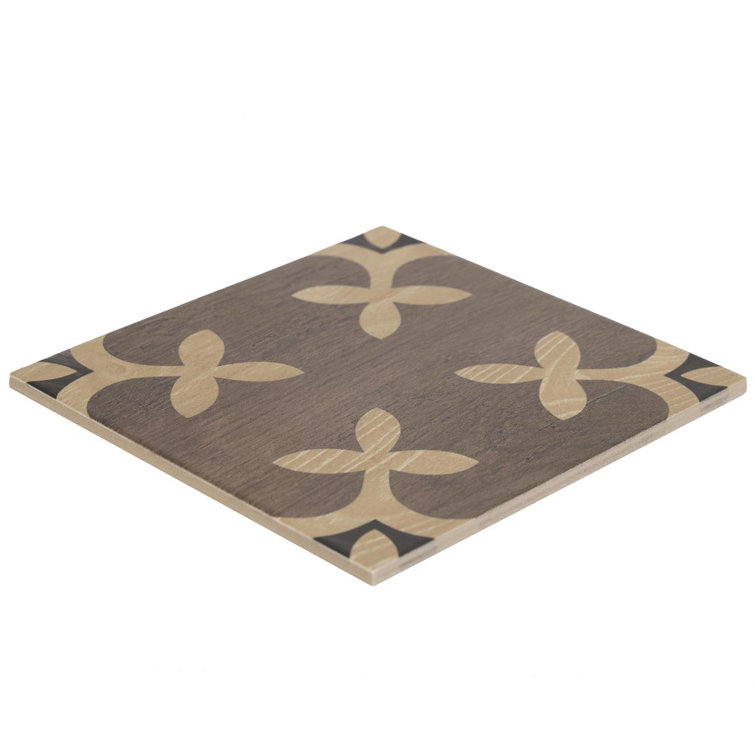 8x8 Brown and Beige Wood Design Porcelain Tile