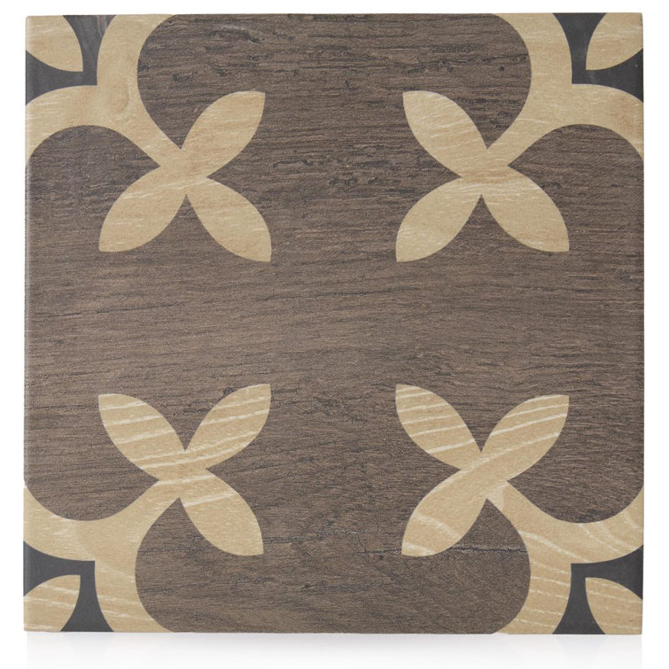 8x8 Brown and Beige Wood Design Porcelain Tile