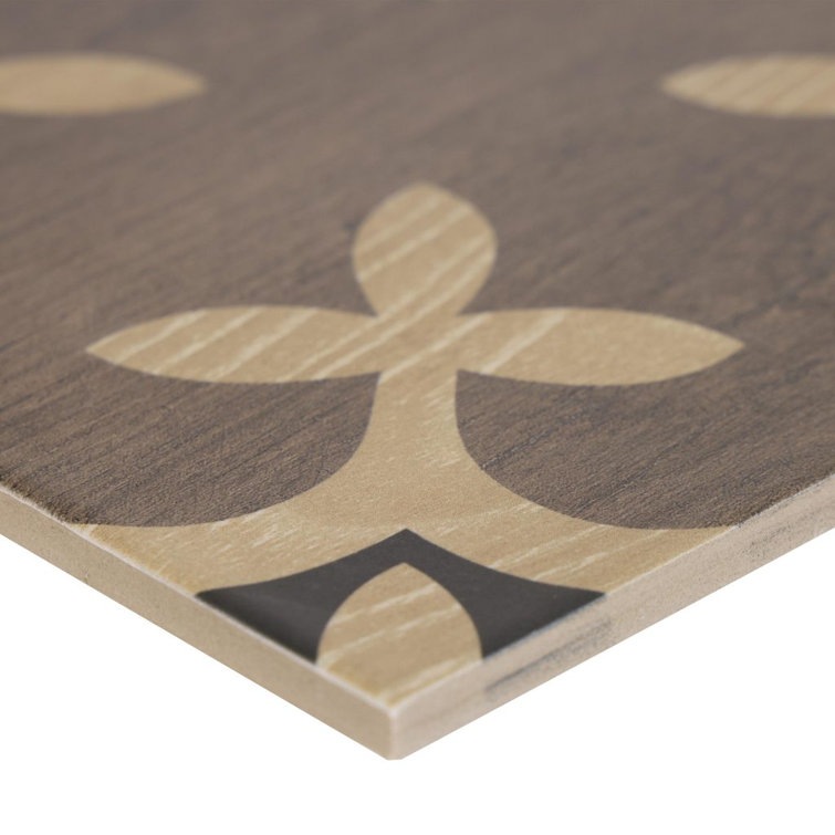 8x8 Brown and Beige Wood Design Porcelain Tile