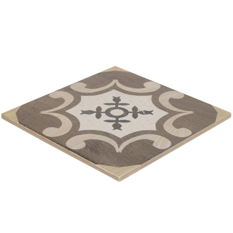 8x8 Matte Brown and Beige Porcelain Tile with Stone Design