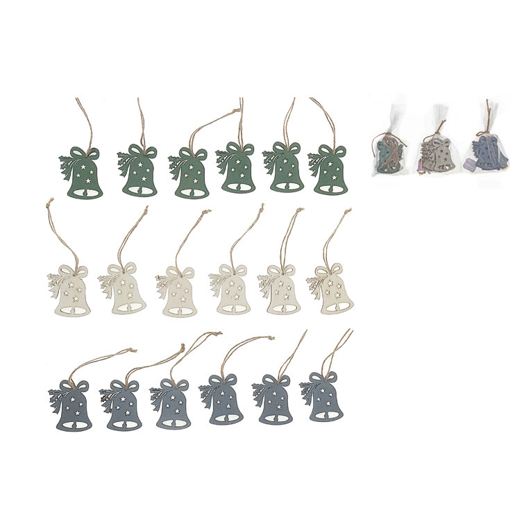 Set of 6 Multicolor Wooden Bell Shaped Ornaments