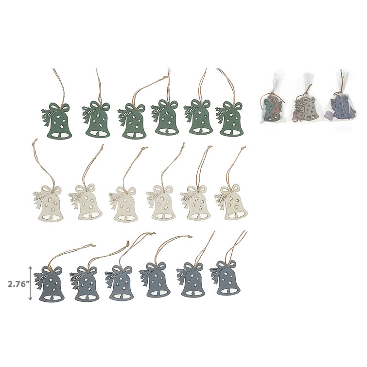 Set of 6 Multicolor Wooden Bell Shaped Ornaments
