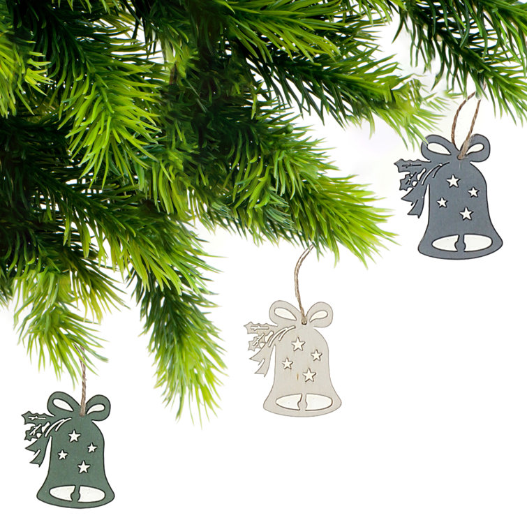 Set of 6 Multicolor Wooden Bell Shaped Ornaments