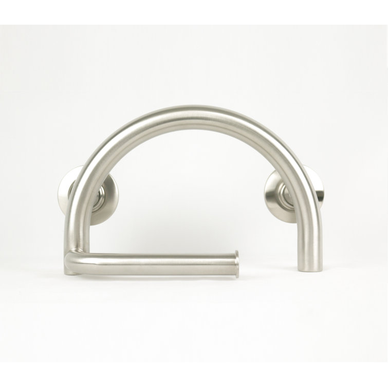 Brushed Nickel Satin Curved Grab Bar with Toilet Paper Holder