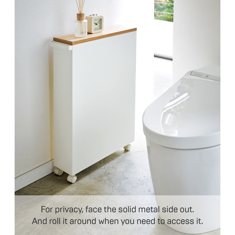 Slim White Wood Adjustable Rolling Bathroom Storage Cart