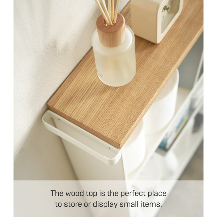 Slim White Wood Adjustable Rolling Bathroom Storage Cart