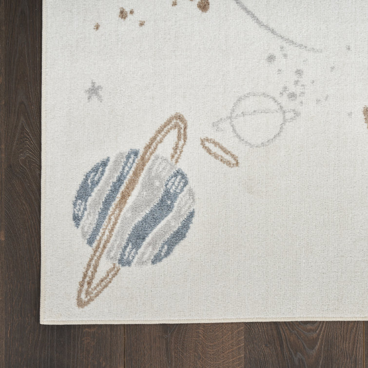 Ivory Multicolor Space Theme Kids Washable Area Rug 5' x 7'