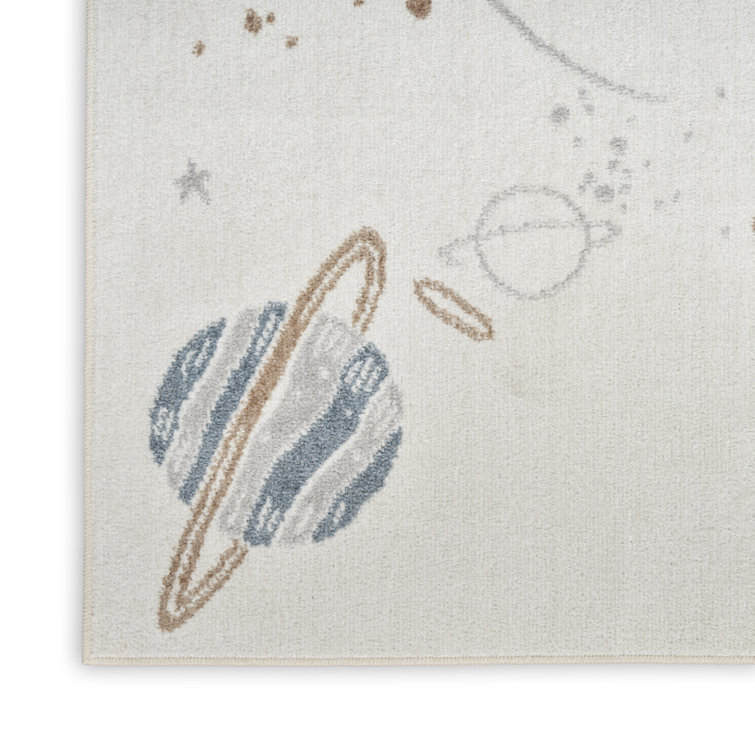 Ivory Multicolor Space Theme Kids Washable Area Rug 5' x 7'