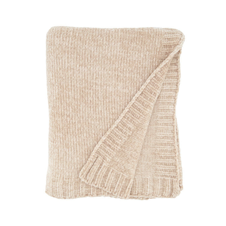 Oatmeal Beige Knitted Chenille Throw Blanket 50" x 60"
