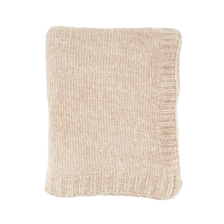 Oatmeal Beige Knitted Chenille Throw Blanket 50" x 60"