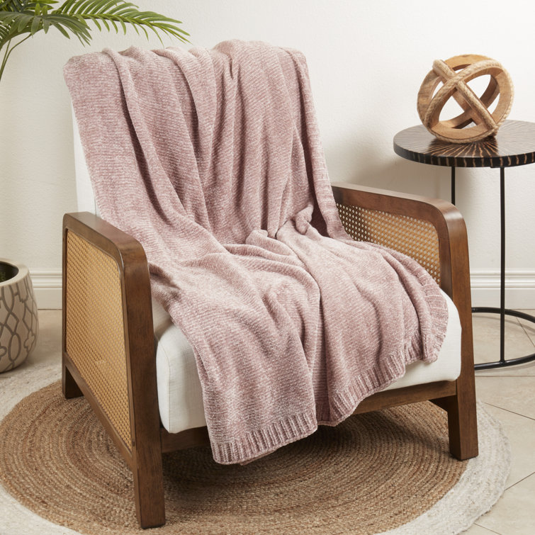 Pink Chenille Knit Throw Blanket 50" x 60"