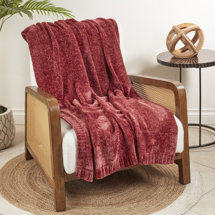 Burgundy Chenille Knit Throw Blanket 50" x 60"