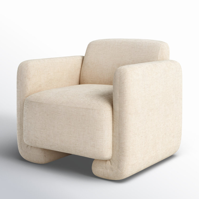 White Polyester Upholstered Barrel Accent Chair with Solid Wood Frame