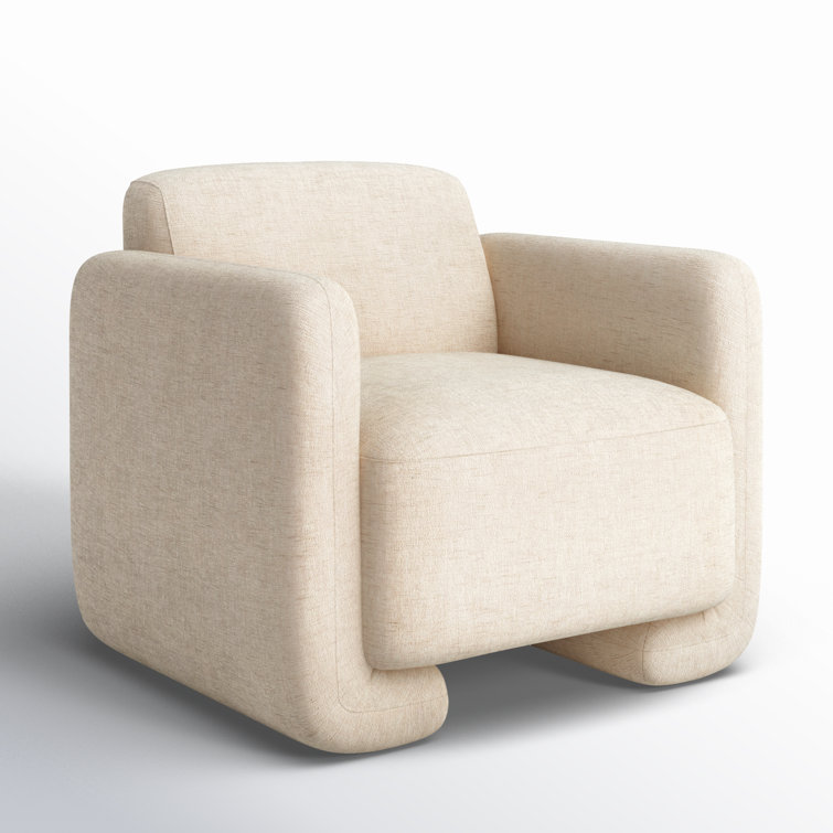 White Polyester Upholstered Barrel Accent Chair with Solid Wood Frame