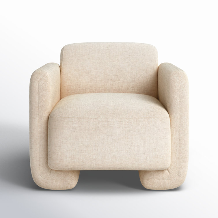 White Polyester Upholstered Barrel Accent Chair with Solid Wood Frame