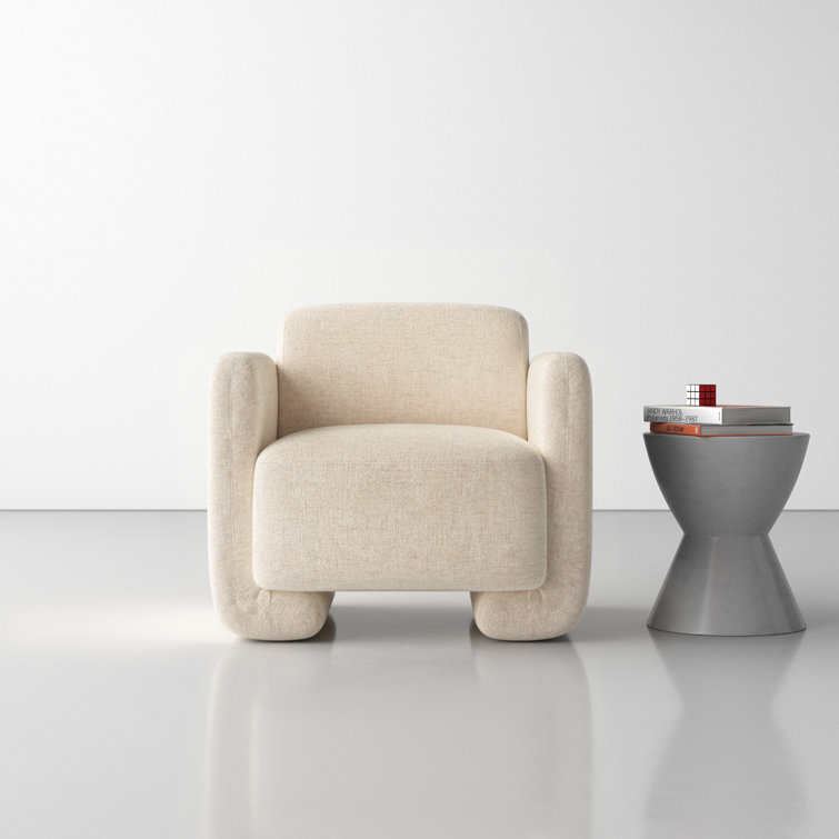 White Polyester Upholstered Barrel Accent Chair with Solid Wood Frame