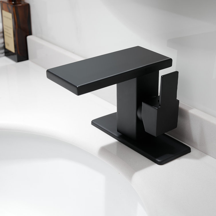 Matte Black Single-Handle Waterfall Bathroom Faucet with Drain Assembly