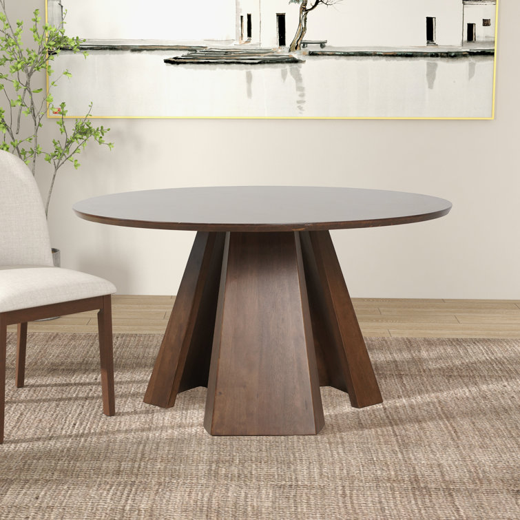 Lenore 53.1'' Walnut Solid Wood Round Pedestal Dining Table