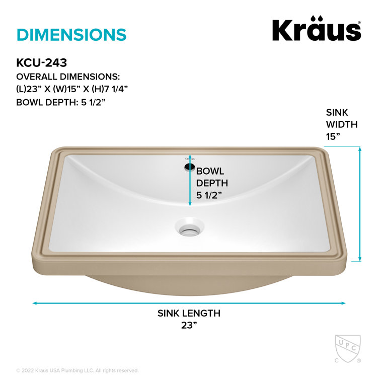 Elavo 23" White Ceramic Rectangular Undermount Bathroom Sink